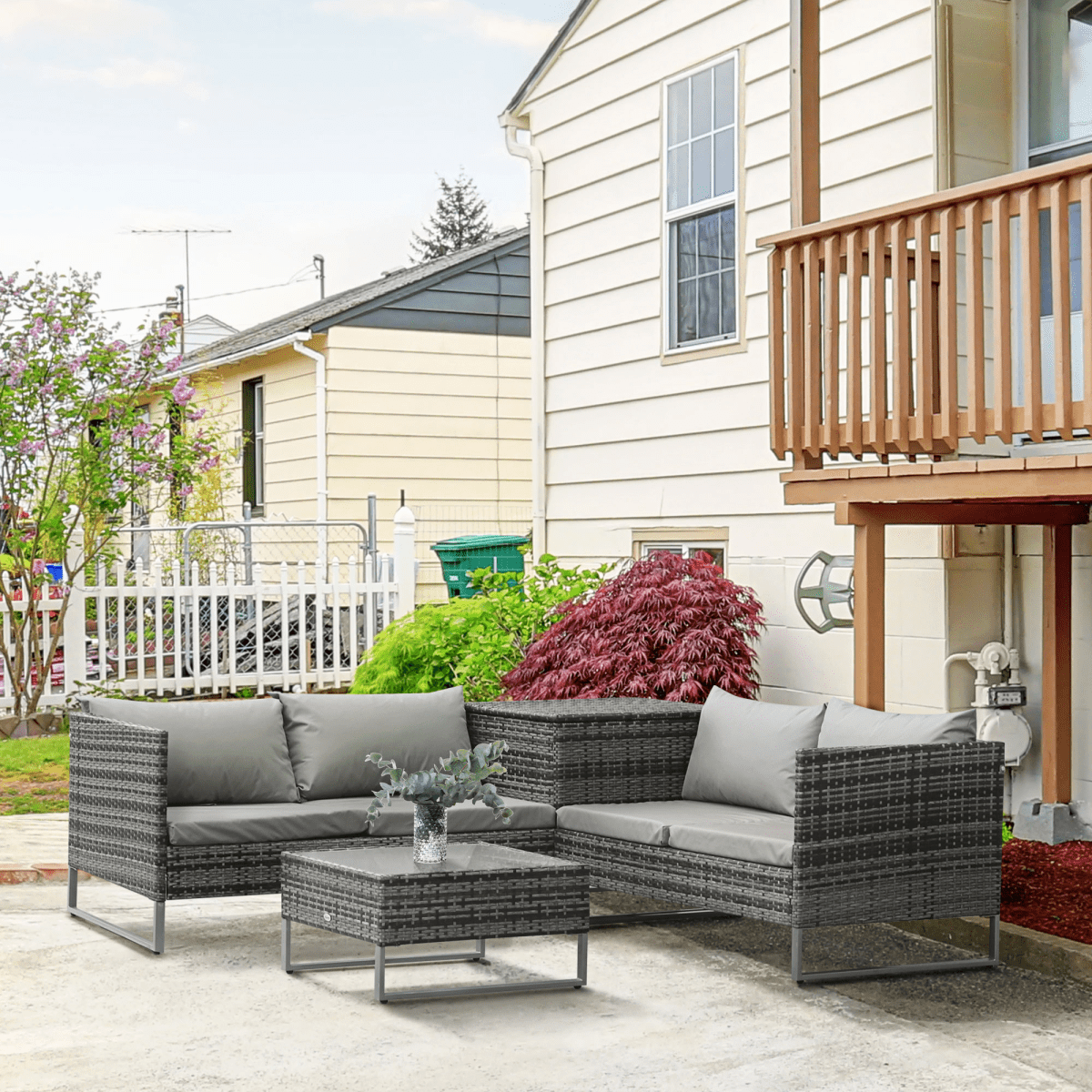 4-Piece PE Rattan Outdoor Garden Furniture Set Mixed Grey 4-Piece PE Rattan Outdoor Garden Furniture Set Mixed Grey - Image 2
