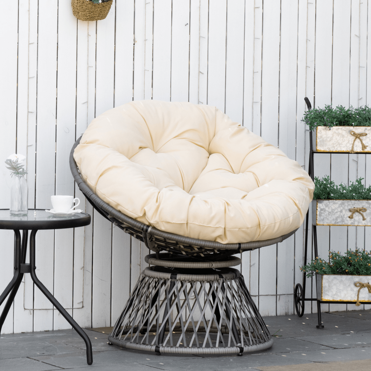 360??Swivel Rattan Papasan Moon Bowl Chair Round Outdoor w/ Padded Outsunny 360??Swivel Rattan Papasan Moon Bowl Chair Round Outdoor w/ Padded Outsunny - Image 2