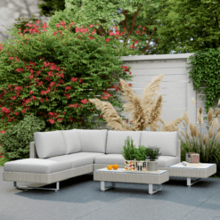 Alternative view of 3 Piece Rattan Sofa Set with Tea Table, Side Table and Cushions, Grey