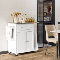 Alternative view of Kitchen Island Storage Unit with Rubber Wood Top and Spice Rack