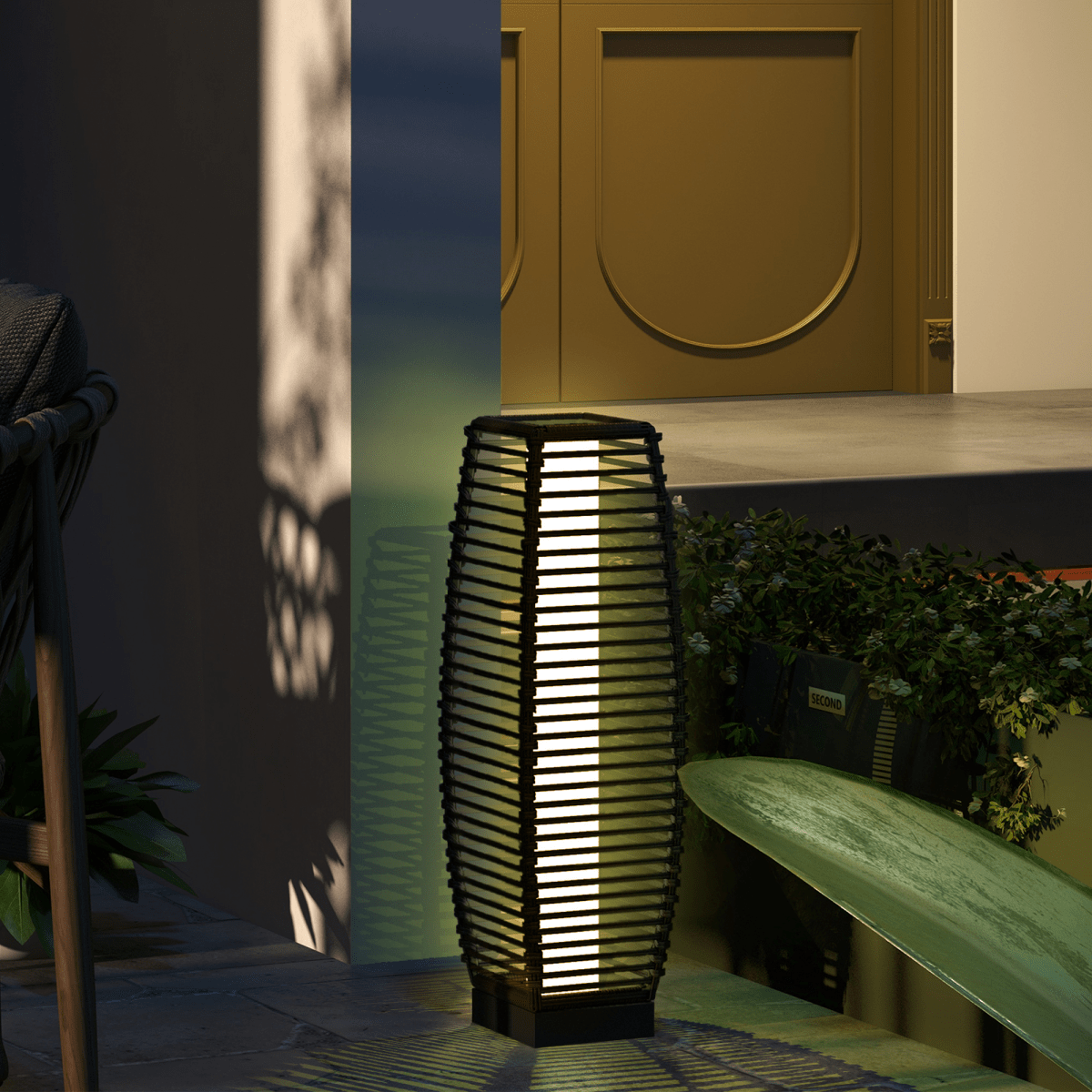 Rattan Solar Floor Lamp with Auto On/Off LED Light, Brown Rattan Solar Floor Lamp with Auto On/Off LED Light, Brown - Image 2