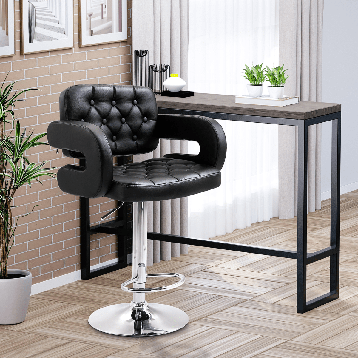 HOMCOM Adjustable Height Barstool Steel Pole PU Leather Bistro Home Kitchen HOMCOM Adjustable Height Barstool Steel Pole PU Leather Bistro Home Kitchen - Image 2
