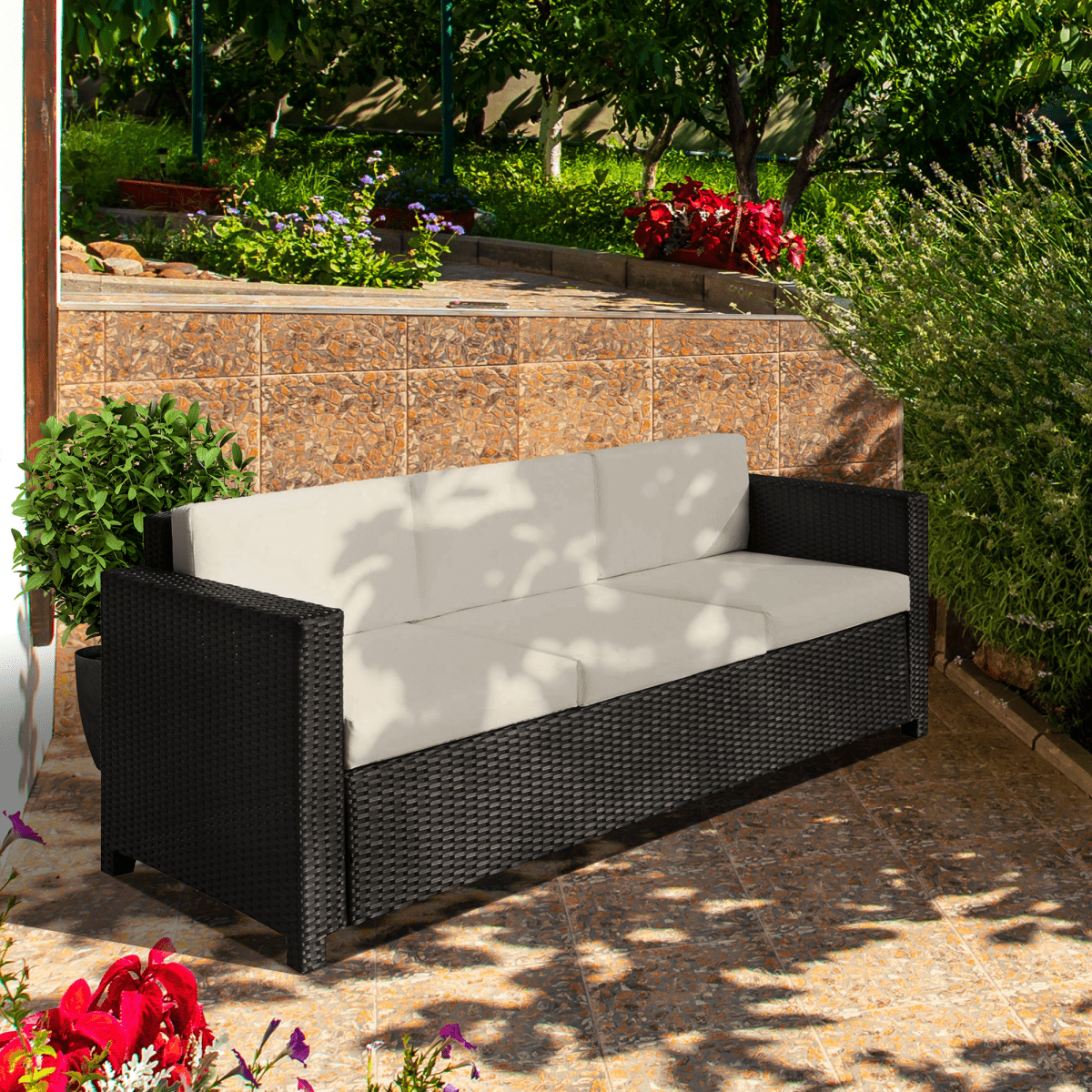 3 Seater Rattan Garden Sofa Black Outdoor Patio Wicker Weave Furniture Chair 3 Seater Rattan Garden Sofa Black Outdoor Patio Wicker Weave Furniture Chair - Image 2