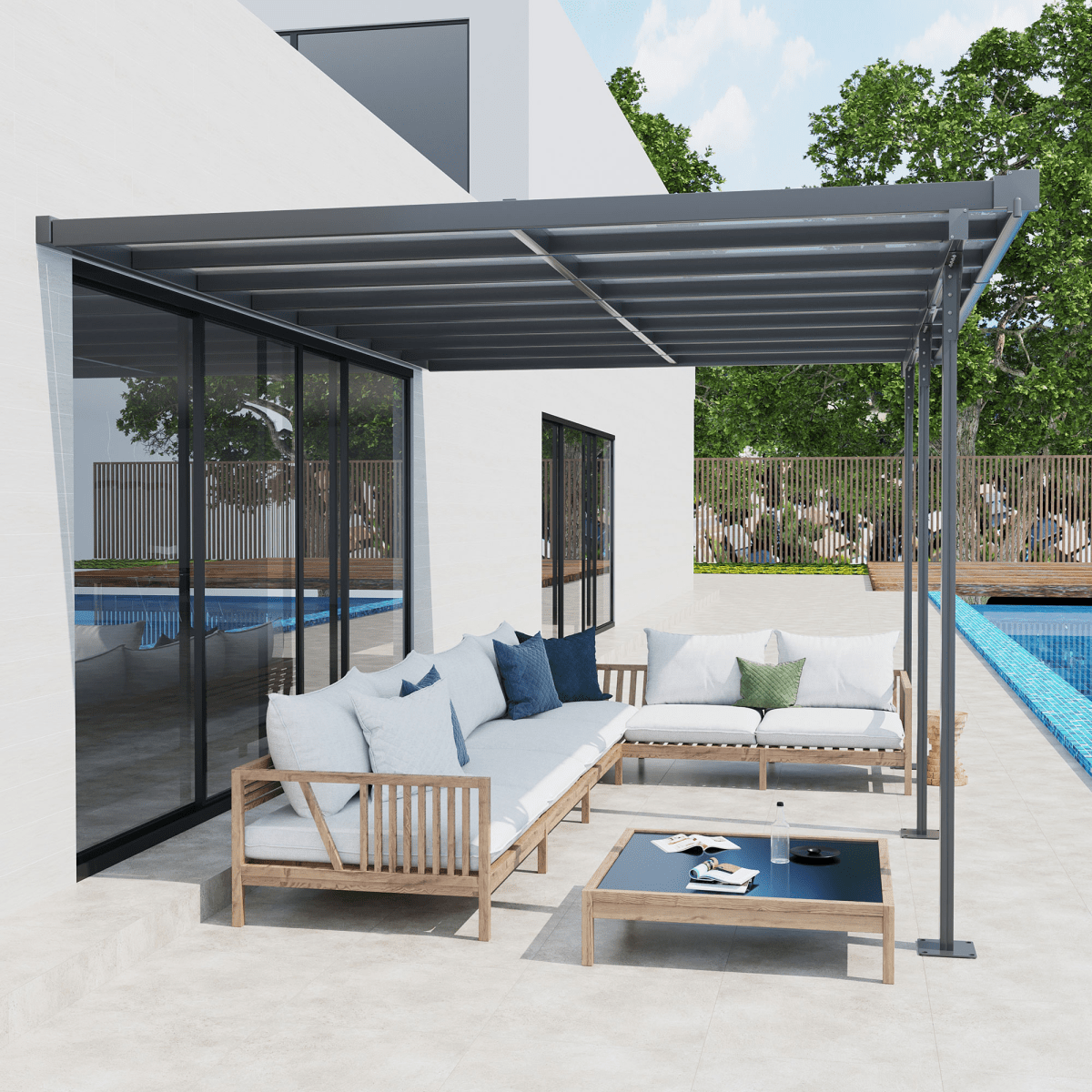 Outdoor Patio Gazebo Pergola, Aluminum Post, 4.35x3m Mounted on the Wall Roof Outdoor Patio Gazebo Pergola, Aluminum Post, 4.35x3m Mounted on the Wall Roof - Image 2