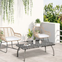 Alternative view of Rattan Coffee Table, Patio Wicker Table with All-Weather Grey