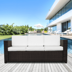 Alternative view of 3 Seater Rattan Sofa Brown Wicker Weave Metal Frame Chair Outdoor Furniture