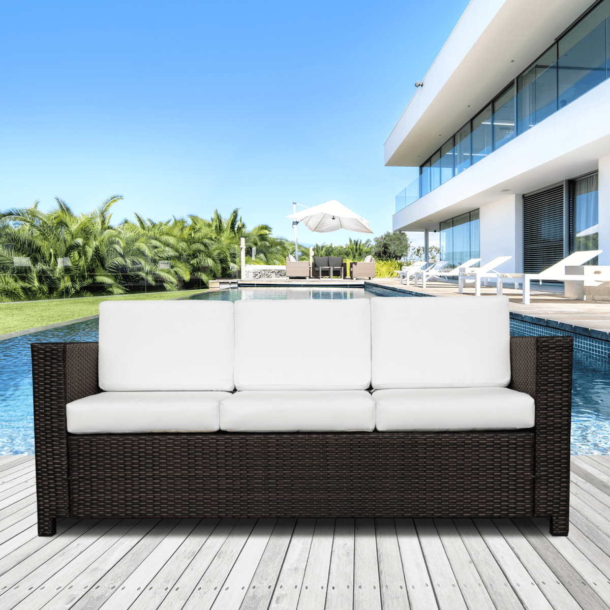 3 Seater Rattan Sofa Brown Wicker Weave Metal Frame Chair Outdoor Furniture 3 Seater Rattan Sofa Brown Wicker Weave Metal Frame Chair Outdoor Furniture - Image 2