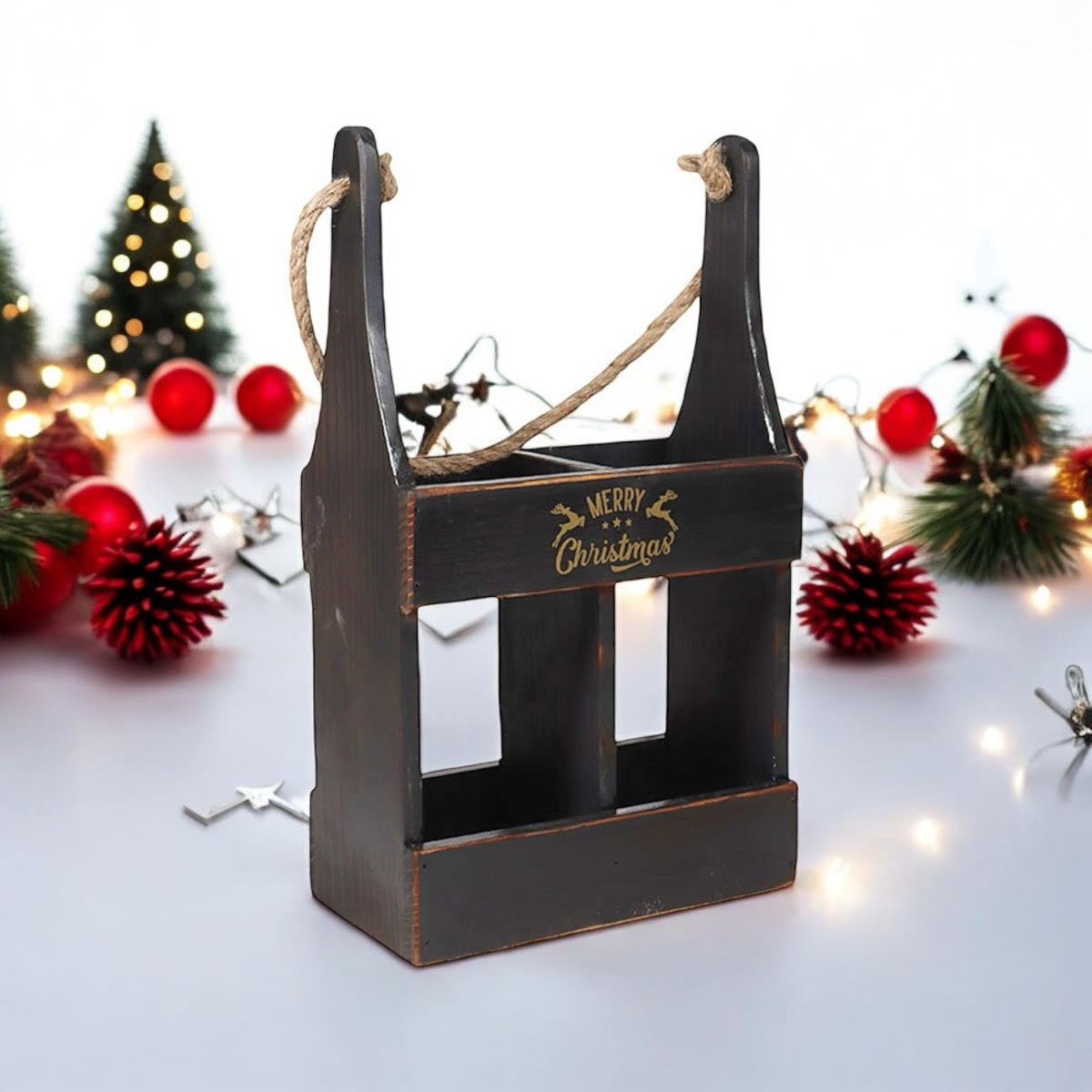 39CM WOODEN BLACK 2 BOTTLE WINE HOLDER 39CM WOODEN BLACK 2 BOTTLE WINE HOLDER - Image 5