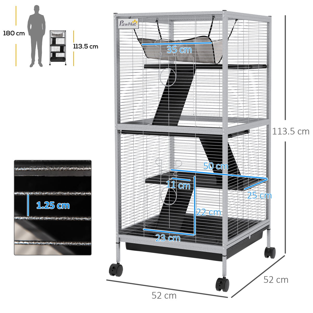 Rolling Small Animal Cage for Chinchillas and Ferrets with Ramp, Grey Rolling Small Animal Cage for Chinchillas and Ferrets with Ramp, Grey - Image 3