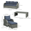 6 Piece Padded Outdoor Rattan Sofa Set with Recliner, Footstools and Table 6 Piece Padded Outdoor Rattan Sofa Set with Recliner, Footstools and Table