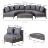 4-Seater Half Moon Shaped Rattan Outdoor Garden Furniture Set Grey - Image 3