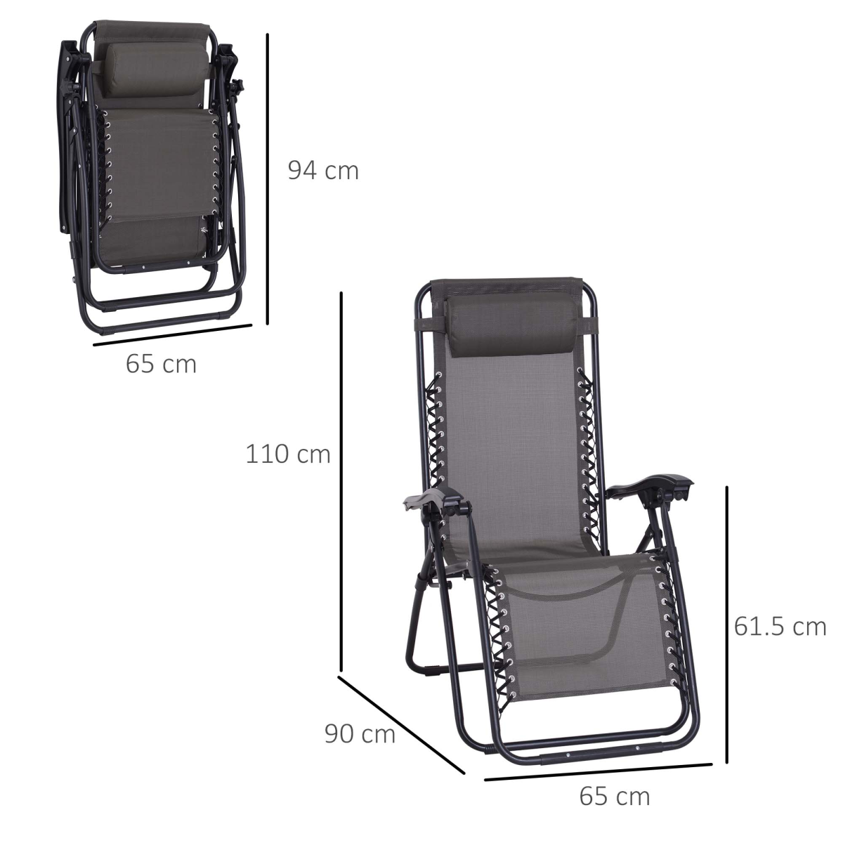 Metal Frame Zero Gravity Lounger w/ Head Pillow for Patio Decking Outsunny Metal Frame Zero Gravity Lounger w/ Head Pillow for Patio Decking Outsunny - Image 3