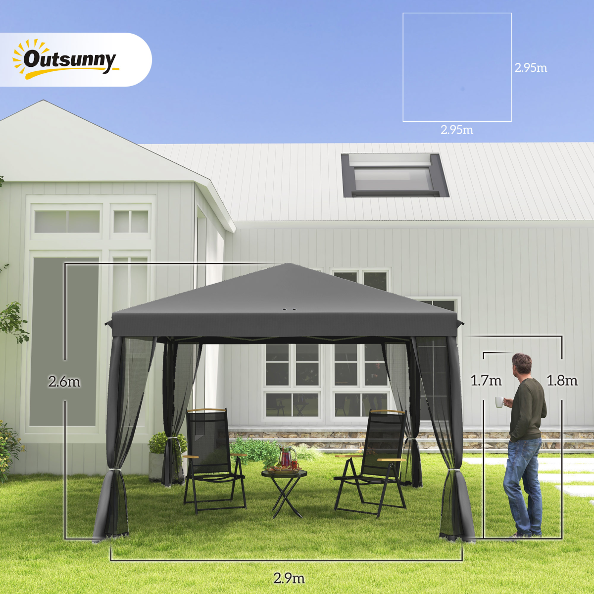 Heavy Duty Pop Up Gazebo with Removable Mesh Sidewall Netting Gray Heavy Duty Pop Up Gazebo with Removable Mesh Sidewall Netting Gray - Image 3