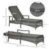 Rattan Single Sun Lounger Reclining Chair 4 Adjustable Backrest & Cushion Grey - Image 3