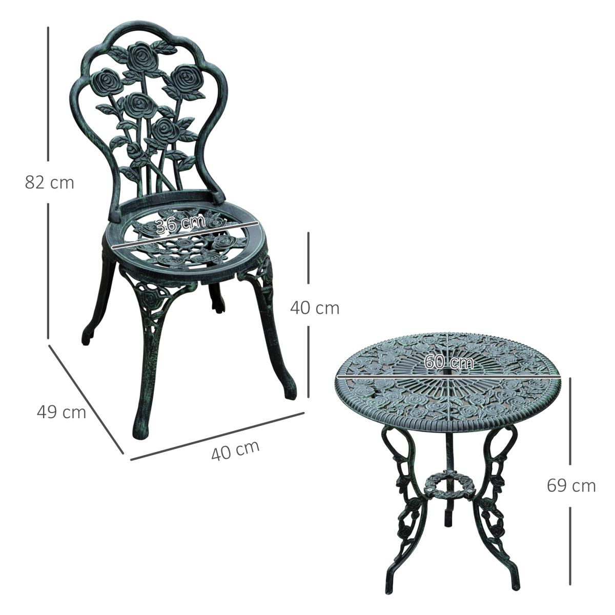 3 Pcs Cast Aluminum Bistro Set-Green 3 Pcs Cast Aluminum Bistro Set-Green - Image 3