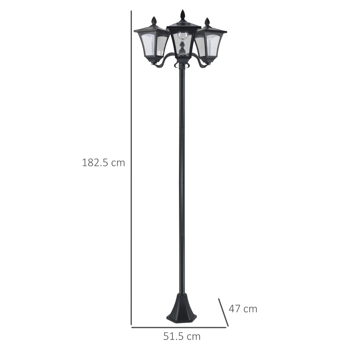 3-Solar Powered Lamp Post, IP44, 51.5Lx47Wx182.5H cm-Black 3-Solar Powered Lamp Post, IP44, 51.5Lx47Wx182.5H cm-Black - Image 3