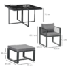 8 Seater Dining Cube Set Dining Table, 4 Chairs & 4 Footstools & Cushion, Grey - Image 3