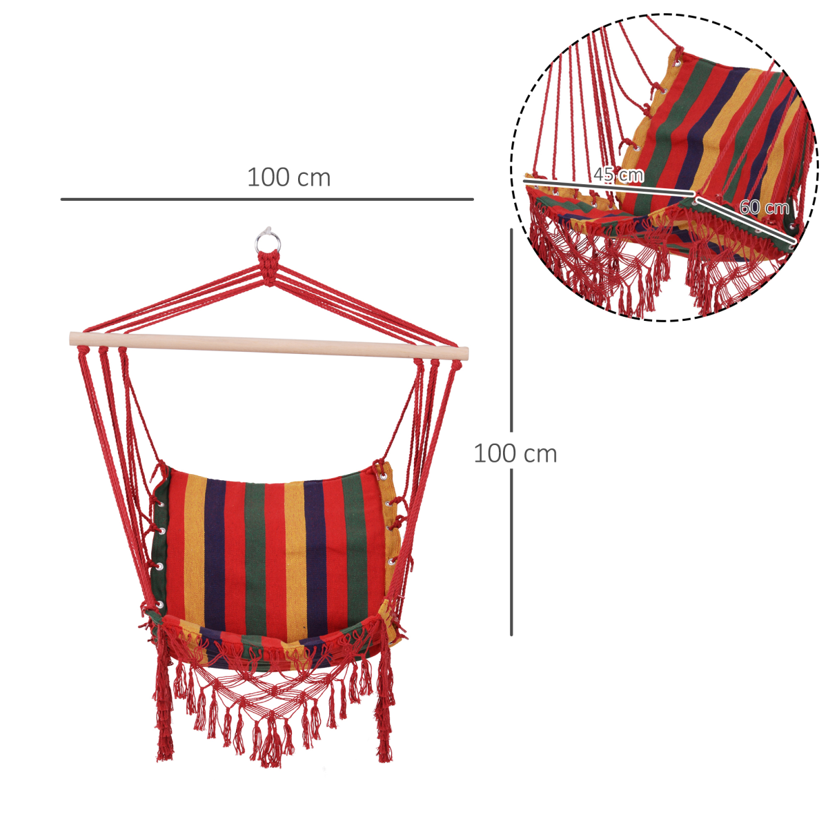 Hammock Chair Swing Colourful Striped Seat Porch Indoor Outdoor Hanging Beach Hammock Chair Swing Colourful Striped Seat Porch Indoor Outdoor Hanging Beach - Image 3