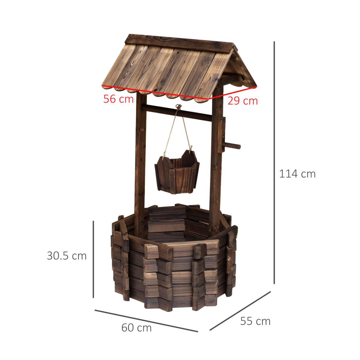 Wishing Well Planter Bucket, 60Lx55Wx 114H cm-Brown Wishing Well Planter Bucket, 60Lx55Wx 114H cm-Brown - Image 3