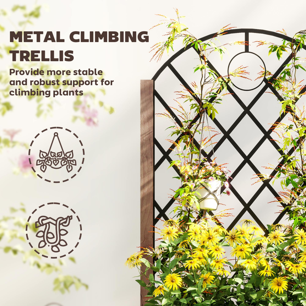 Outsunny Wooden Raised Bed, Outdoor Planter Box w/ Metal Trellis Outsunny Wooden Raised Bed, Outdoor Planter Box w/ Metal Trellis - Image 3