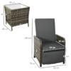 3 Piece Rattan Bistro Set with Adjustable Backrest, Mixed Grey