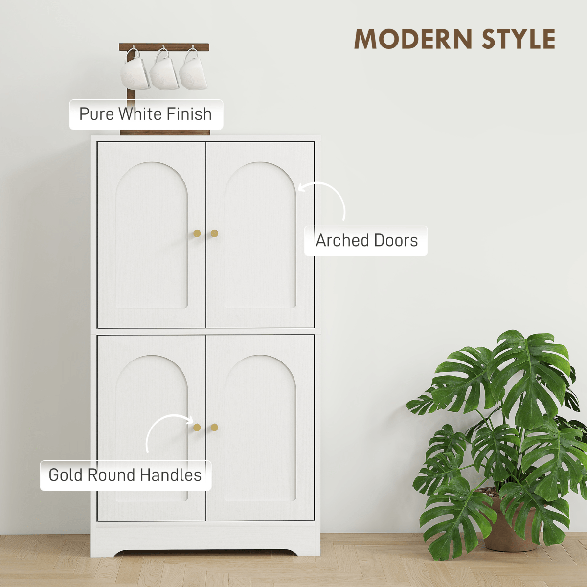 110cm Kitchen Cupboard with 4 Arched Doors and Adjustable Shelves 110cm Kitchen Cupboard with 4 Arched Doors and Adjustable Shelves - Image 3