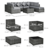 8 Piece Patio Rattan Sofa Set for Outdoor Garden, Grey