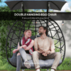 Double Rattan Hanging Egg Chair with Canopy and Cushion, Black Double Rattan Hanging Egg Chair with Canopy and Cushion, Black