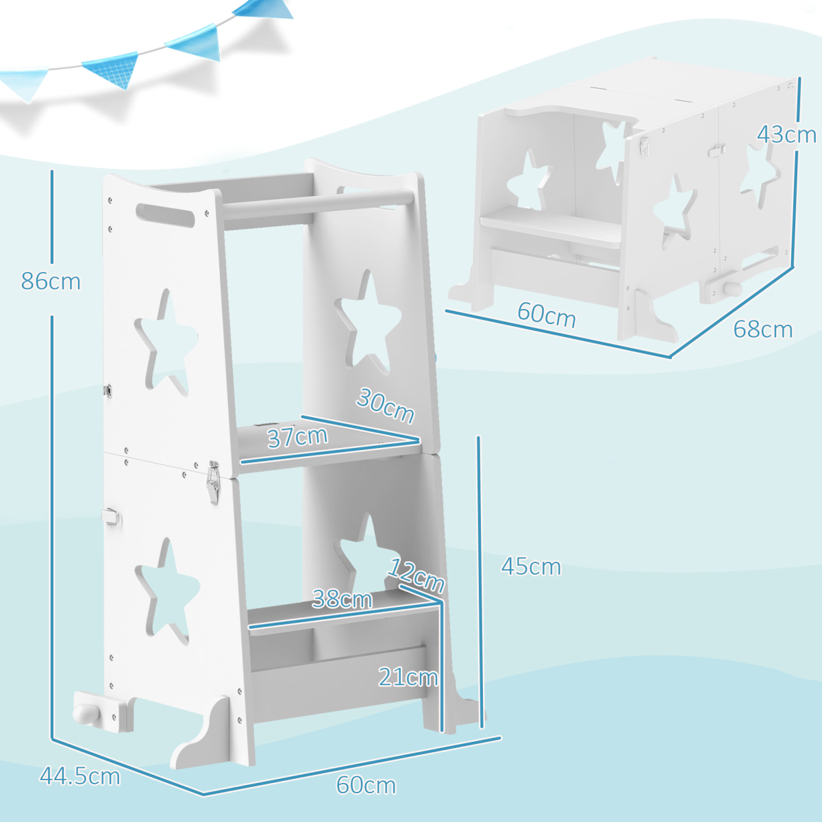 AIYAPLAY 2 in 1 Toddler Step Stool with Safety Rail for Kitchen, White AIYAPLAY 2 in 1 Toddler Step Stool with Safety Rail for Kitchen, White - Image 3