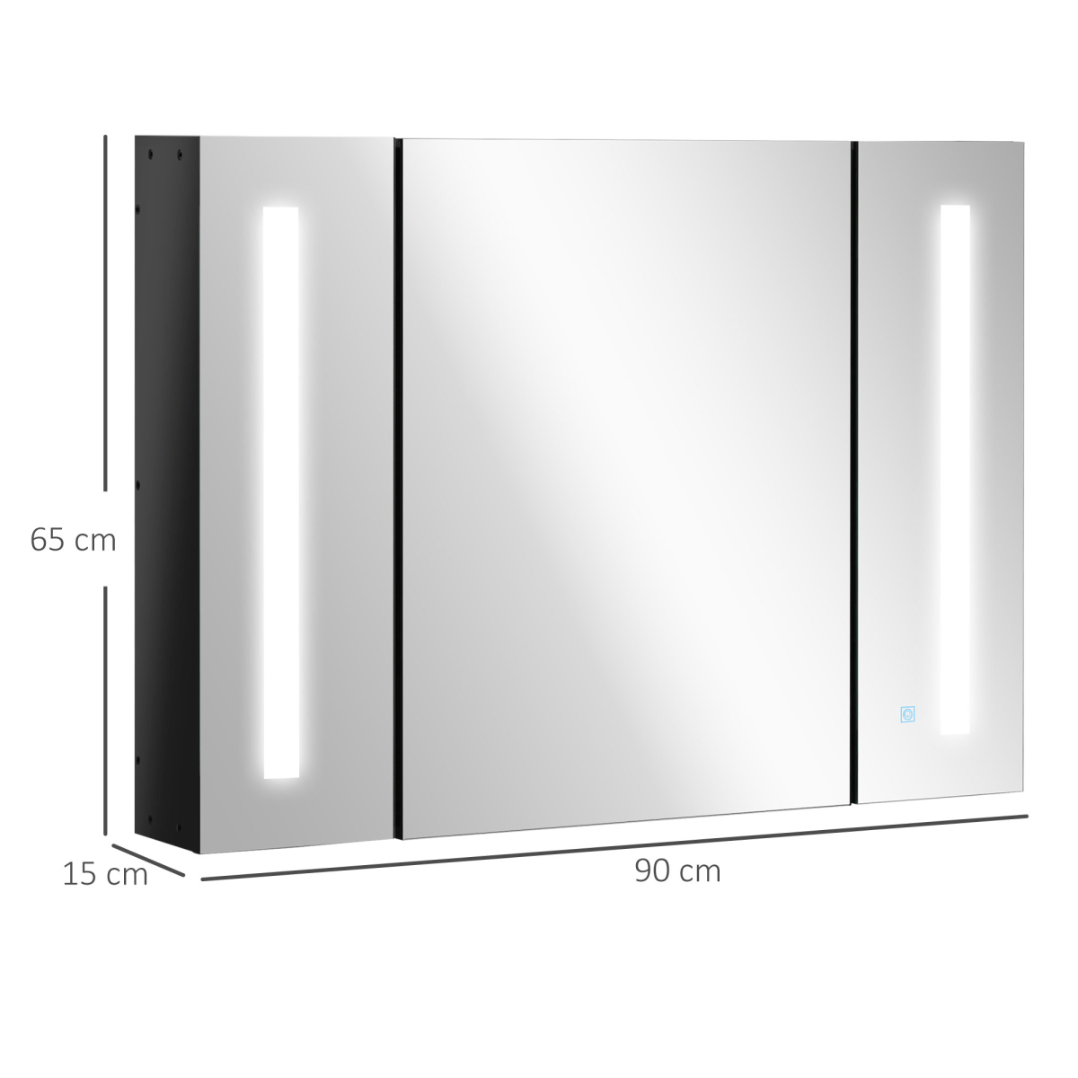 kleankin LED Bathroom Mirror Cabinet with Shelves Wall Mount High Gloss Black kleankin LED Bathroom Mirror Cabinet with Shelves Wall Mount High Gloss Black - Image 3
