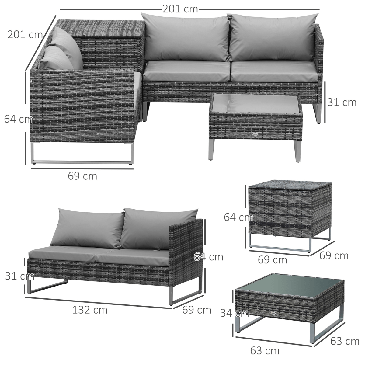 4-Piece PE Rattan Outdoor Garden Furniture Set Mixed Grey 4-Piece PE Rattan Outdoor Garden Furniture Set Mixed Grey - Image 3