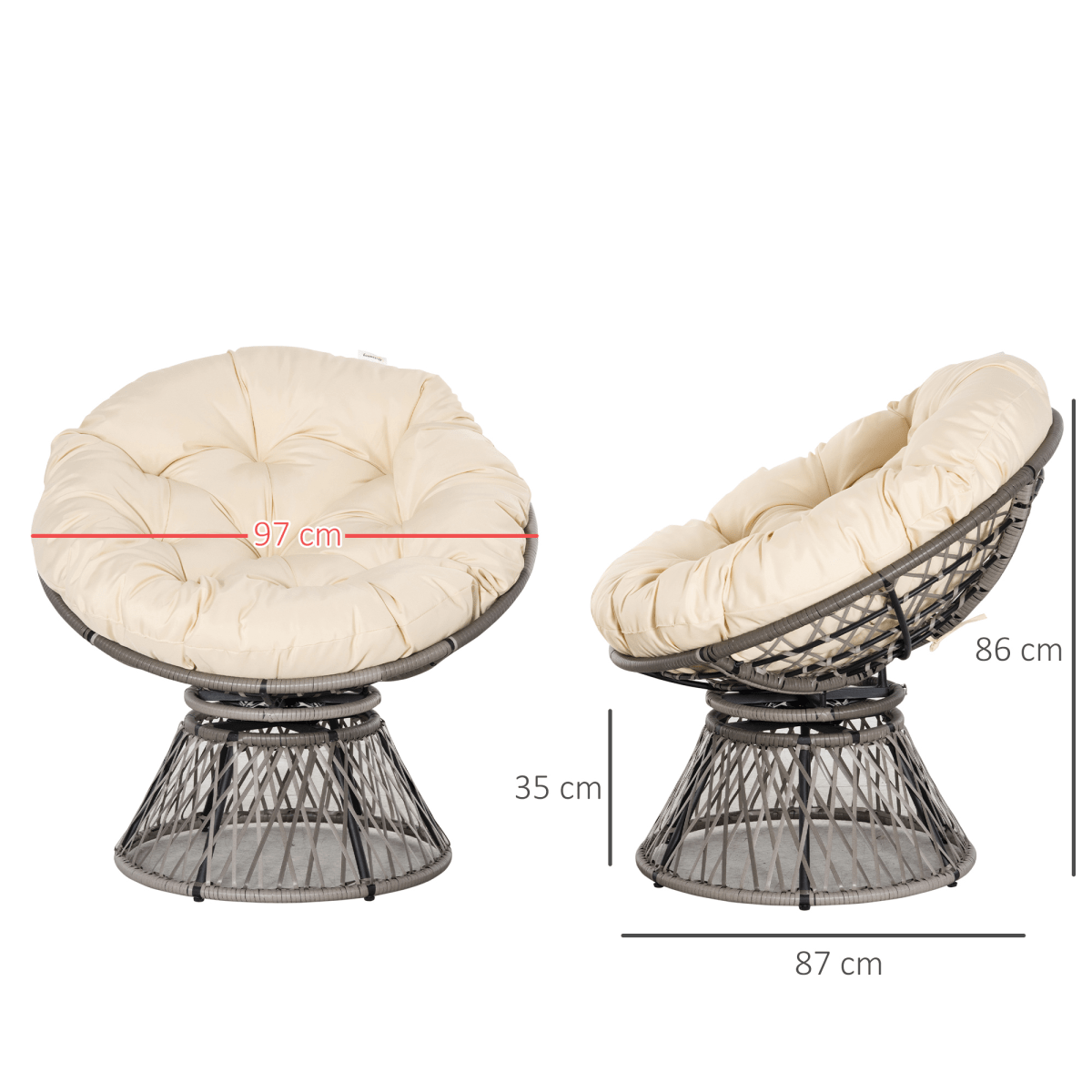 360??Swivel Rattan Papasan Moon Bowl Chair Round Outdoor w/ Padded Outsunny 360??Swivel Rattan Papasan Moon Bowl Chair Round Outdoor w/ Padded Outsunny - Image 3
