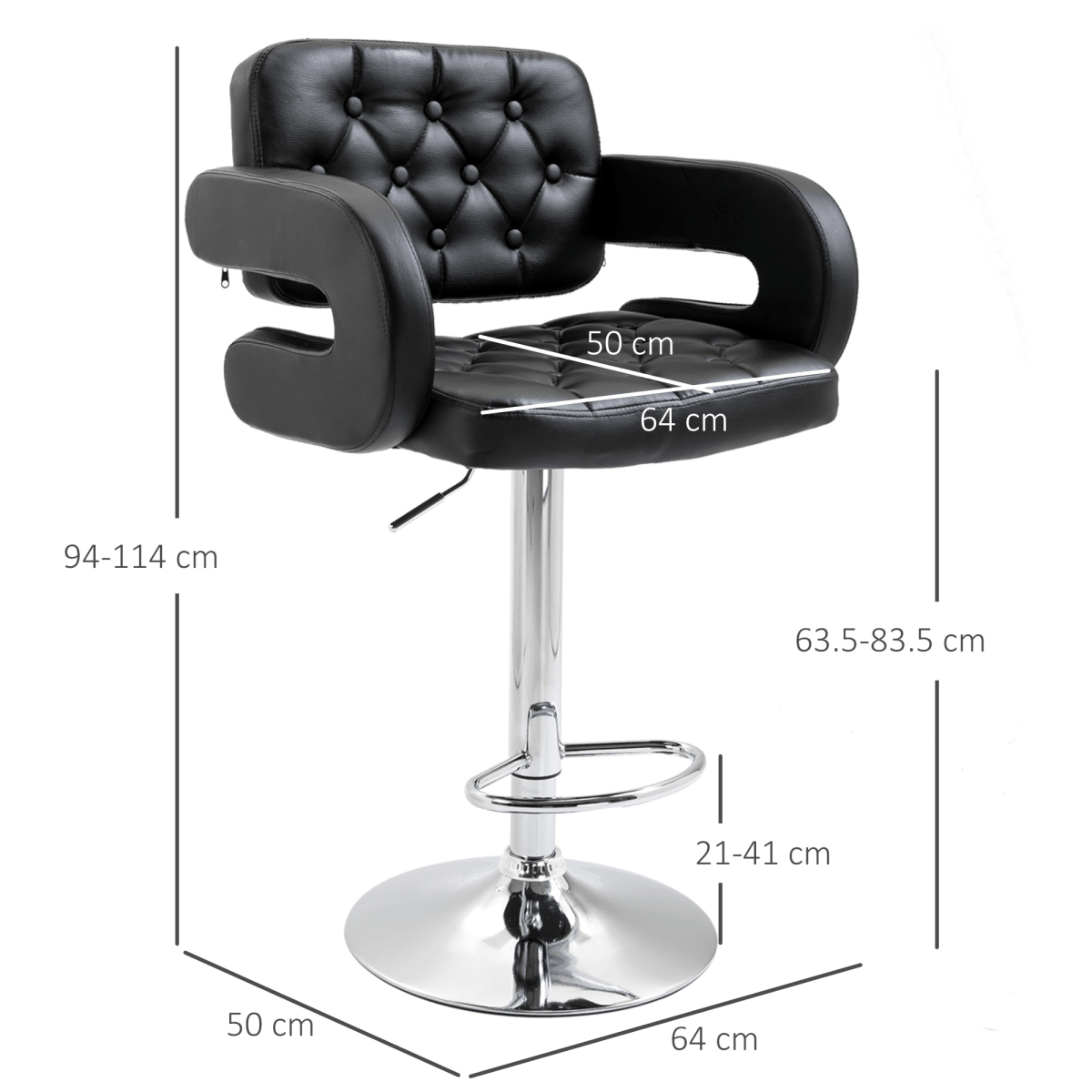 HOMCOM Adjustable Height Barstool Steel Pole PU Leather Bistro Home Kitchen HOMCOM Adjustable Height Barstool Steel Pole PU Leather Bistro Home Kitchen - Image 3