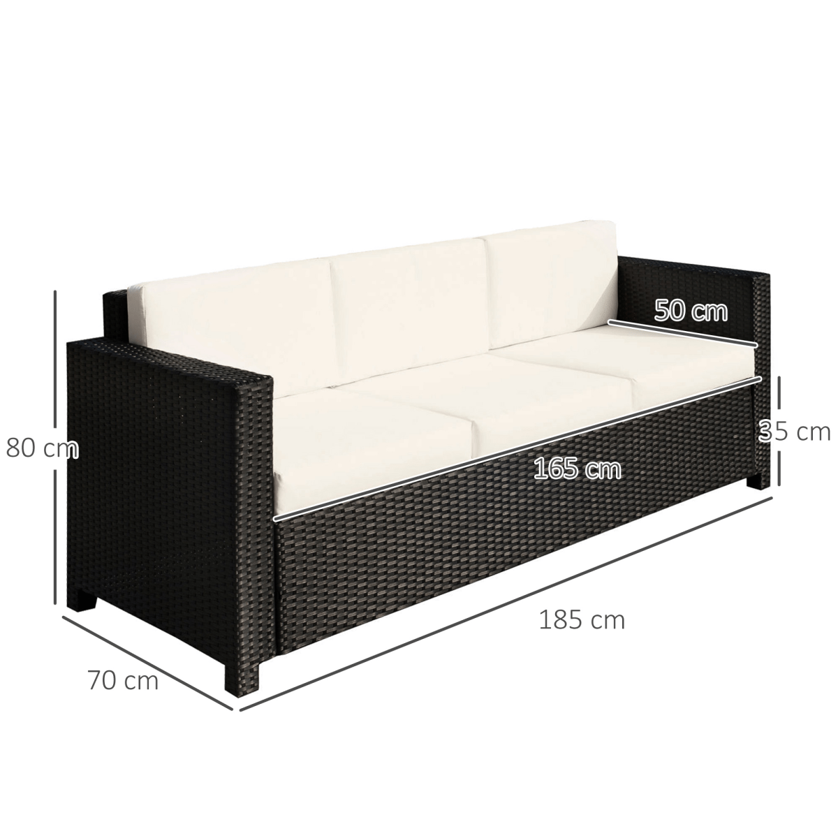 3 Seater Rattan Garden Sofa Black Outdoor Patio Wicker Weave Furniture Chair 3 Seater Rattan Garden Sofa Black Outdoor Patio Wicker Weave Furniture Chair - Image 3