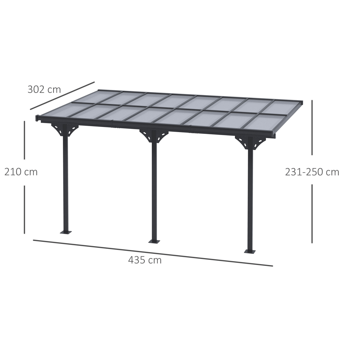 Outdoor Patio Gazebo Pergola, Aluminum Post, 4.35x3m Mounted on the Wall Roof Outdoor Patio Gazebo Pergola, Aluminum Post, 4.35x3m Mounted on the Wall Roof - Image 3