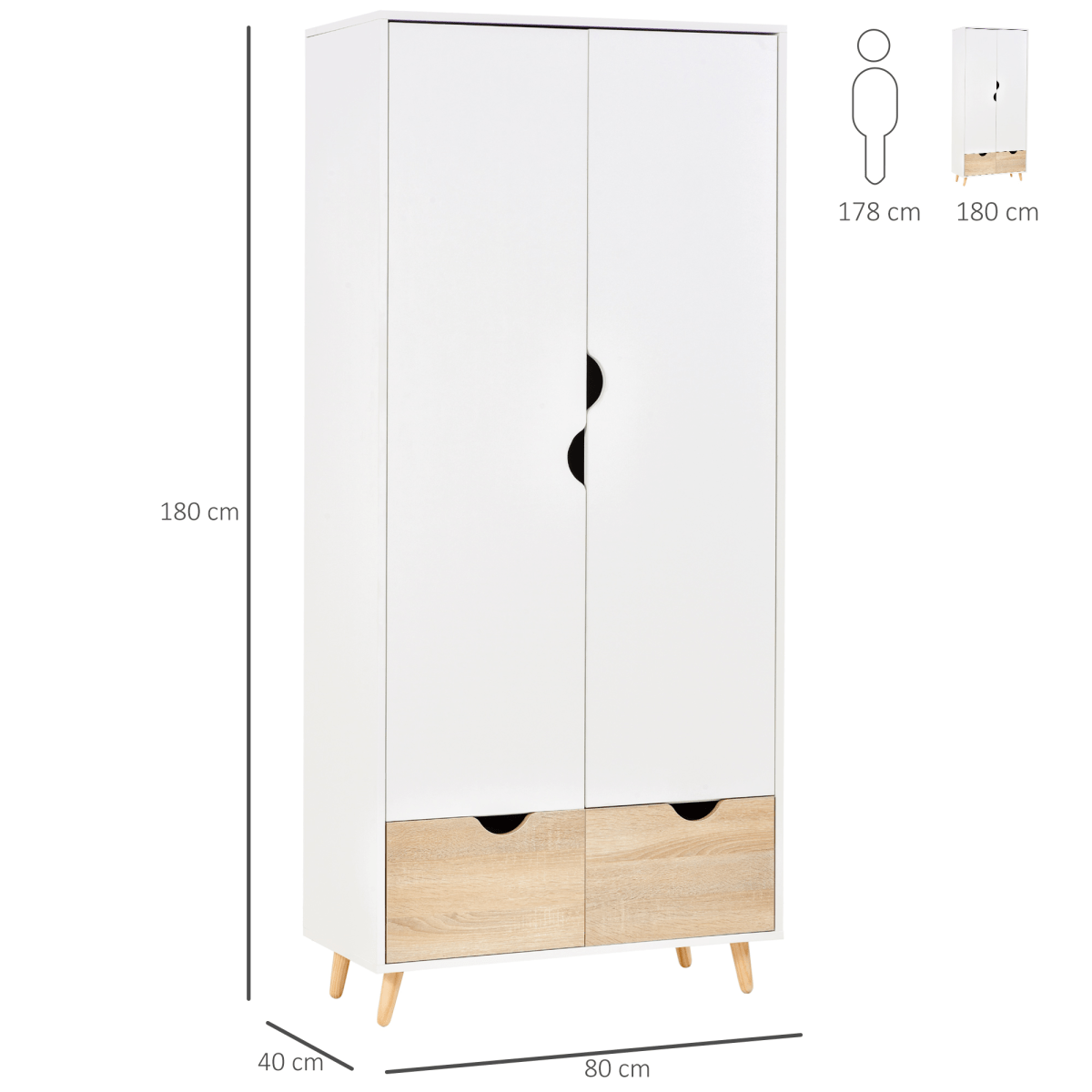 Particle Board 2-Drawer Wardrobe White/Oak Particle Board 2-Drawer Wardrobe White/Oak - Image 3