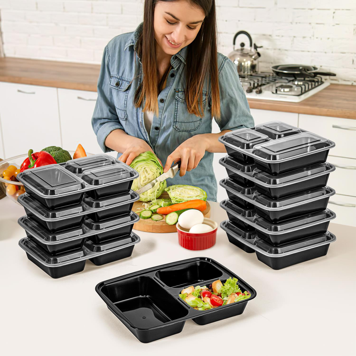 VINSANI 20pk 3 COMPARTMENTS MEAL PREP CONTAINERS 1010477 VINSANI 20pk 3 COMPARTMENTS MEAL PREP CONTAINERS 1010477 - Image 4