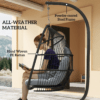 Rattan Hanging Egg Chair with Stand and Cushion, Dark Grey