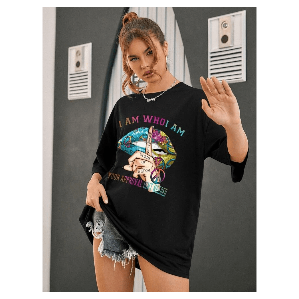 Ladies Oversized I Am Who I Am Graphic Short Sleeve T-Shirt Ladies Oversized I Am Who I Am Graphic Short Sleeve T-Shirt - Image 4