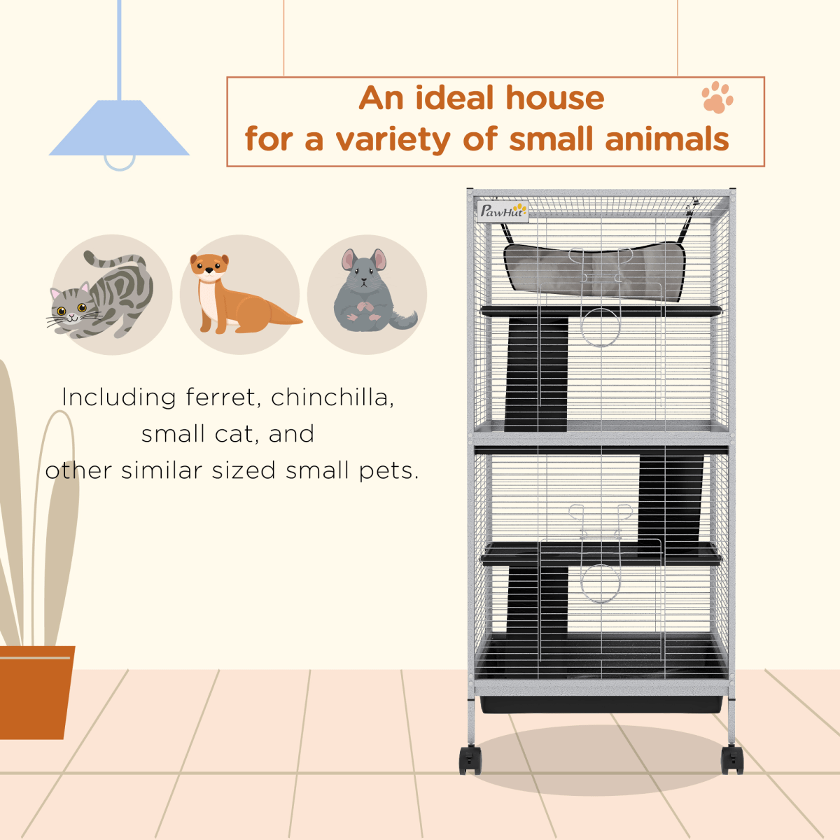 Rolling Small Animal Cage for Chinchillas and Ferrets with Ramp, Grey Rolling Small Animal Cage for Chinchillas and Ferrets with Ramp, Grey - Image 4