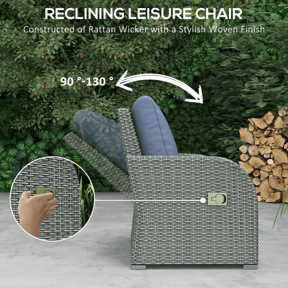 6 Piece Padded Outdoor Rattan Sofa Set with Recliner, Footstools and Table 6 Piece Padded Outdoor Rattan Sofa Set with Recliner, Footstools and Table - Image 4
