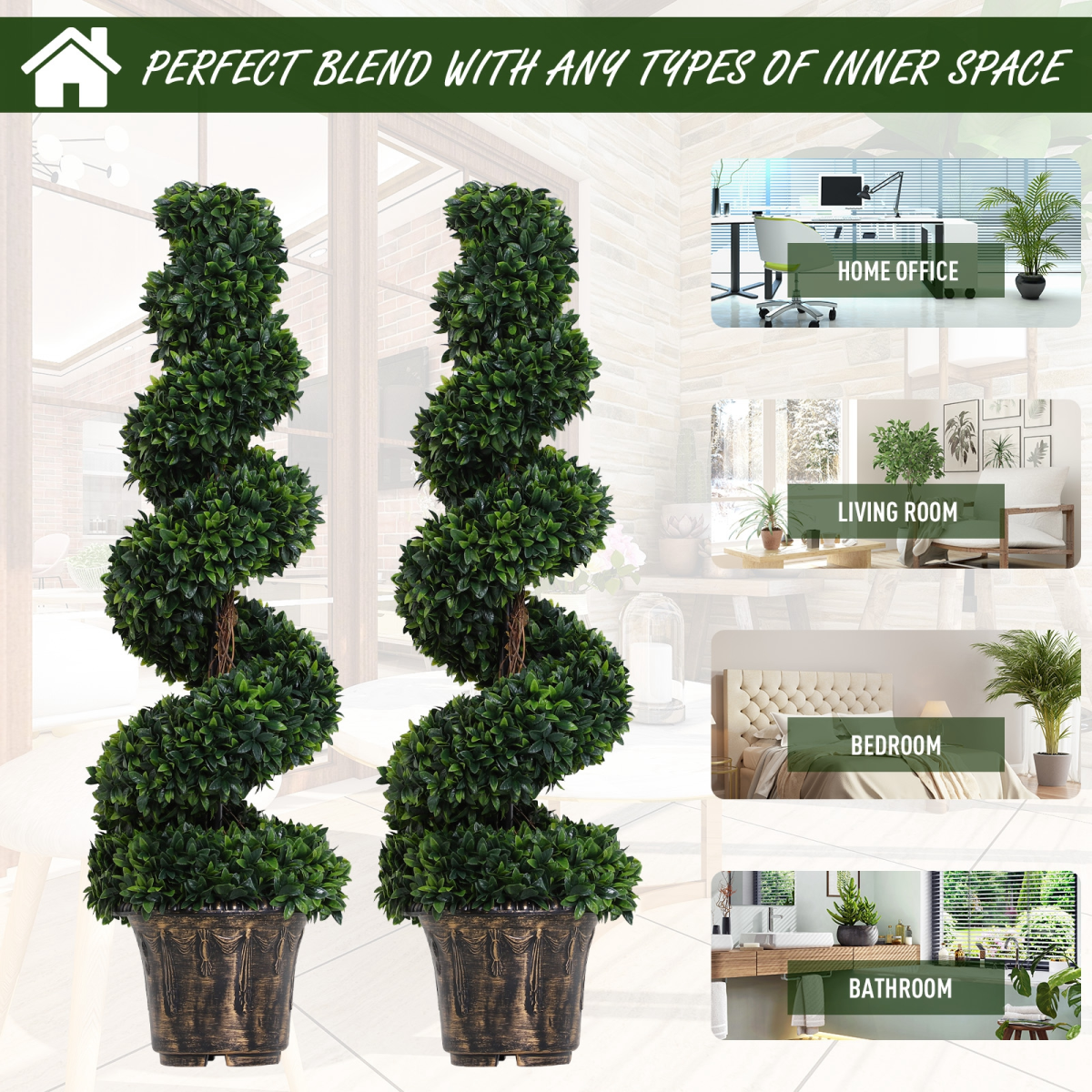 PE Set of 2 Artificial Boxwood Spiral Topiary Plant Tree's Green PE Set of 2 Artificial Boxwood Spiral Topiary Plant Tree's Green - Image 4