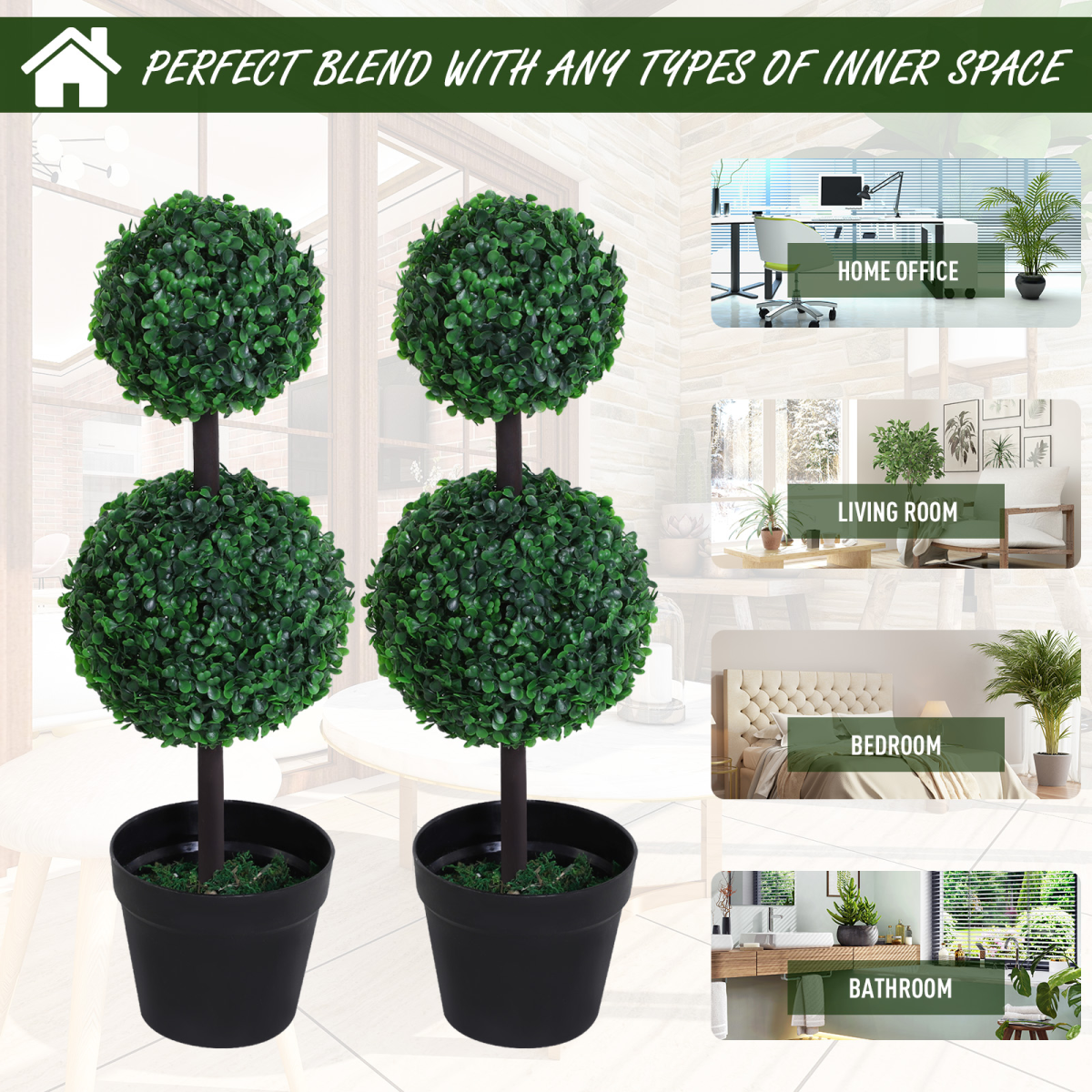PE Set of 2 Artificial Boxwood Ball Topiary Plant Tree's Green PE Set of 2 Artificial Boxwood Ball Topiary Plant Tree's Green - Image 4