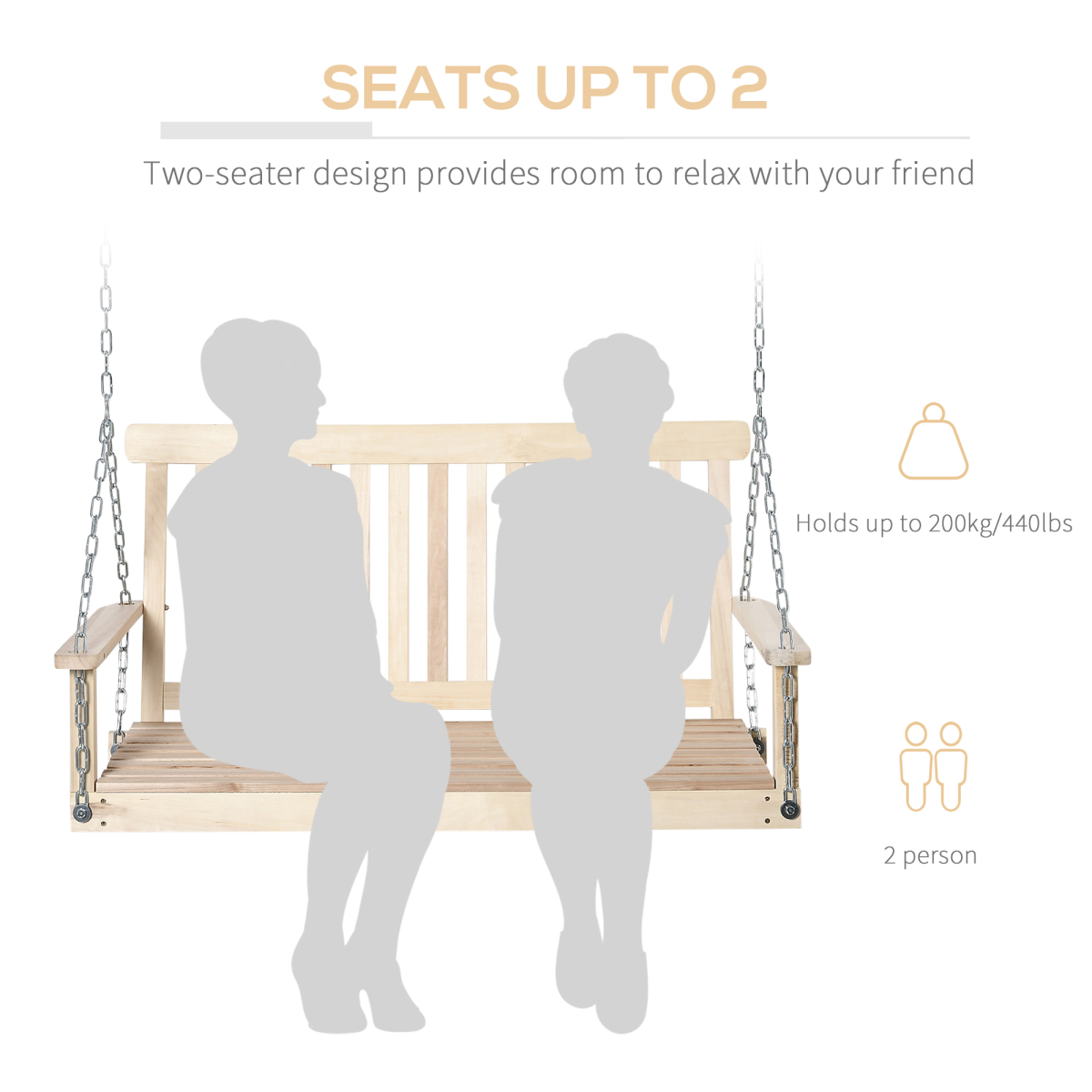 Wooden 2-Seater Poch Swing Chair Hanging Hammock Chains Wooden 2-Seater Poch Swing Chair Hanging Hammock Chains - Image 4