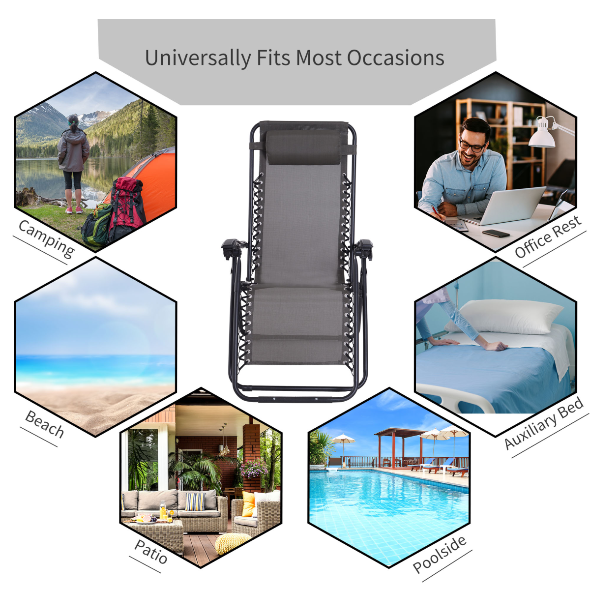 Metal Frame Zero Gravity Lounger w/ Head Pillow for Patio Decking Outsunny Metal Frame Zero Gravity Lounger w/ Head Pillow for Patio Decking Outsunny - Image 4