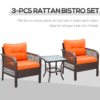 3 Pieces Patio Rattan Bistro Set with Tempered Glass Table Orange 3 Pieces Patio Rattan Bistro Set with Tempered Glass Table Orange - Image 4