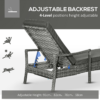 Rattan Single Sun Lounger Reclining Chair 4 Adjustable Backrest & Cushion Grey - Image 4
