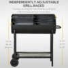 Outsunny Steel 2-Grill Charcoal BBQ w/ Wheels Black - Image 4