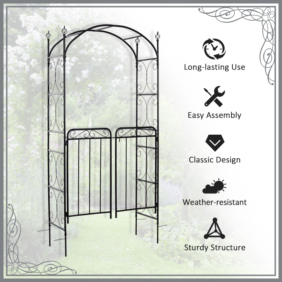 Metal Decorative Backyard Arch Gate Garden Arbor for Climbing Plants Outsunny Metal Decorative Backyard Arch Gate Garden Arbor for Climbing Plants Outsunny - Image 4