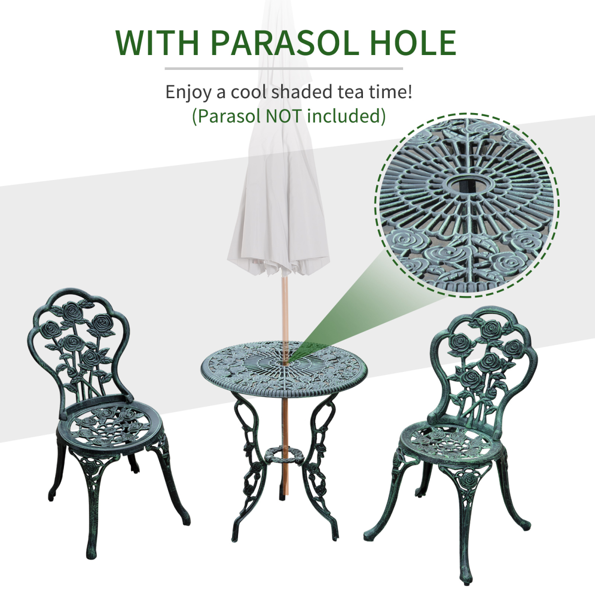 3 Pcs Cast Aluminum Bistro Set-Green 3 Pcs Cast Aluminum Bistro Set-Green - Image 4